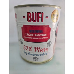 karma dla psa wołowina z ryżem i warzywami 82% mięsa Bufi 830g Podrobex