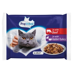 PreVital Wołowina Indyk królik w galaretce 3+1gratis (4x100g)