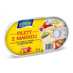 FILETY Z MAKRELI W OLEJU Z PASTĄ POMIDOROWĄ 170g ŁOSOŚ USTKA