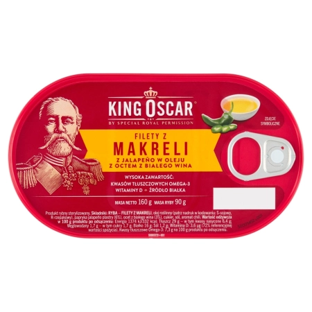 FILETY Z MAKRELI Z JALAPENO w oleju z octem białego wina 160G KING OSCAR