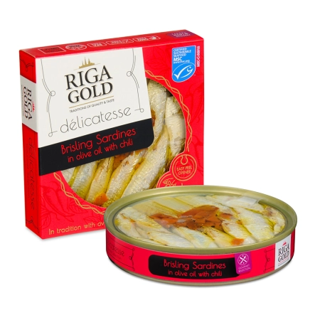 RIGA GOLD BRISLING SARDYNKI W OLIWIE Z OLIWEK Z CHILI 120G