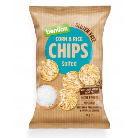 Chipsy kukurydziano-ryżowe Klasyczne z Solą Morską Benlian 50 Gram