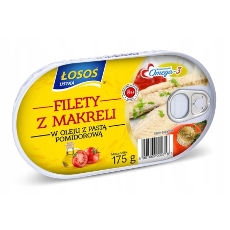 FILETY Z MAKRELI W OLEJU Z PASTĄ POMIDOROWĄ 170g ŁOSOŚ USTKA
